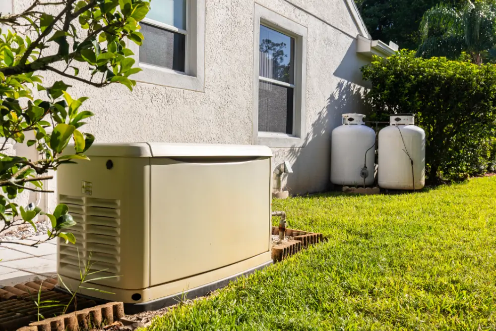 Home standby generator installed outside a house